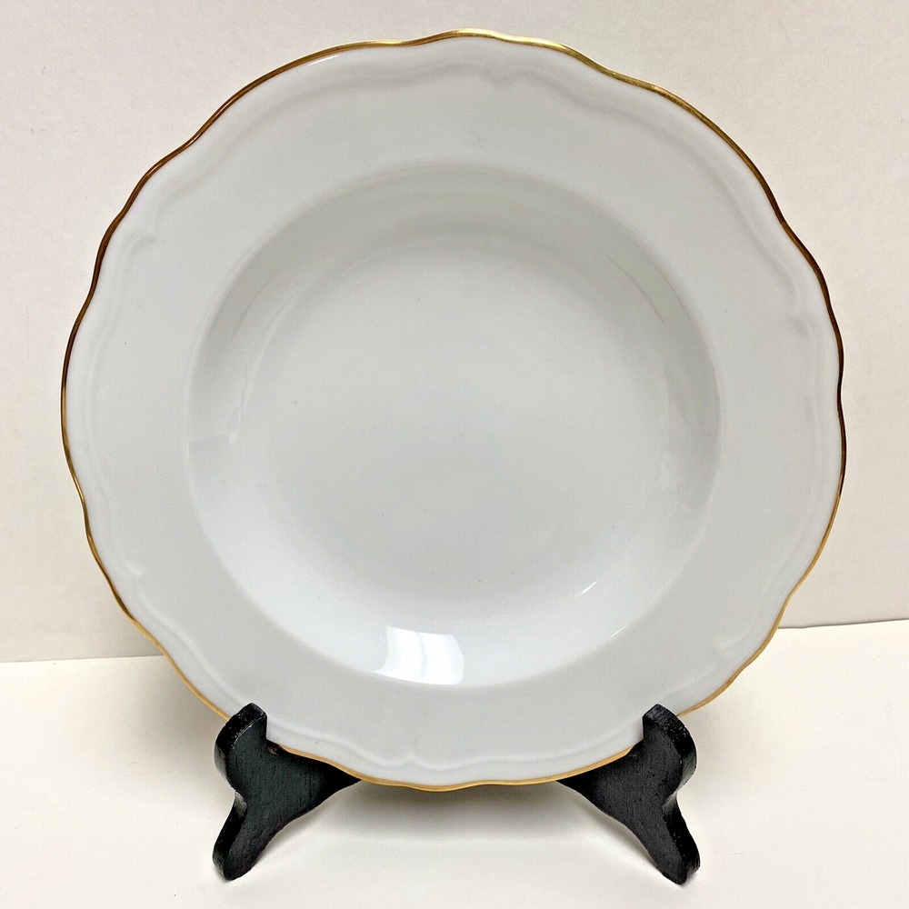 2 Replacement Bowls: Mikasa White Gold Coin Shallow Soup Bowl L9324 Gold Trim 9"
